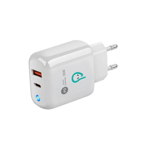 Alimentator retea SPACER Quick Charge 35W, USB Type-C PD (max 35W) + USB, alb - 2 | YEO