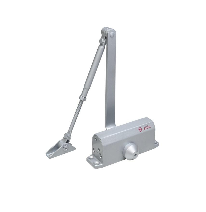 Amortizor hidraulic cu brat SA-5012AW-sv, culoare argintie; Pentru: usi cu greutatea de 25-45 kg; latime usa ≤900mm; Ulei hidraulic termostabil; Viteza de inchidere reglabila ; Montare universala: stanga sau dreapta; Culoare: argintiu; Deschidere usa la