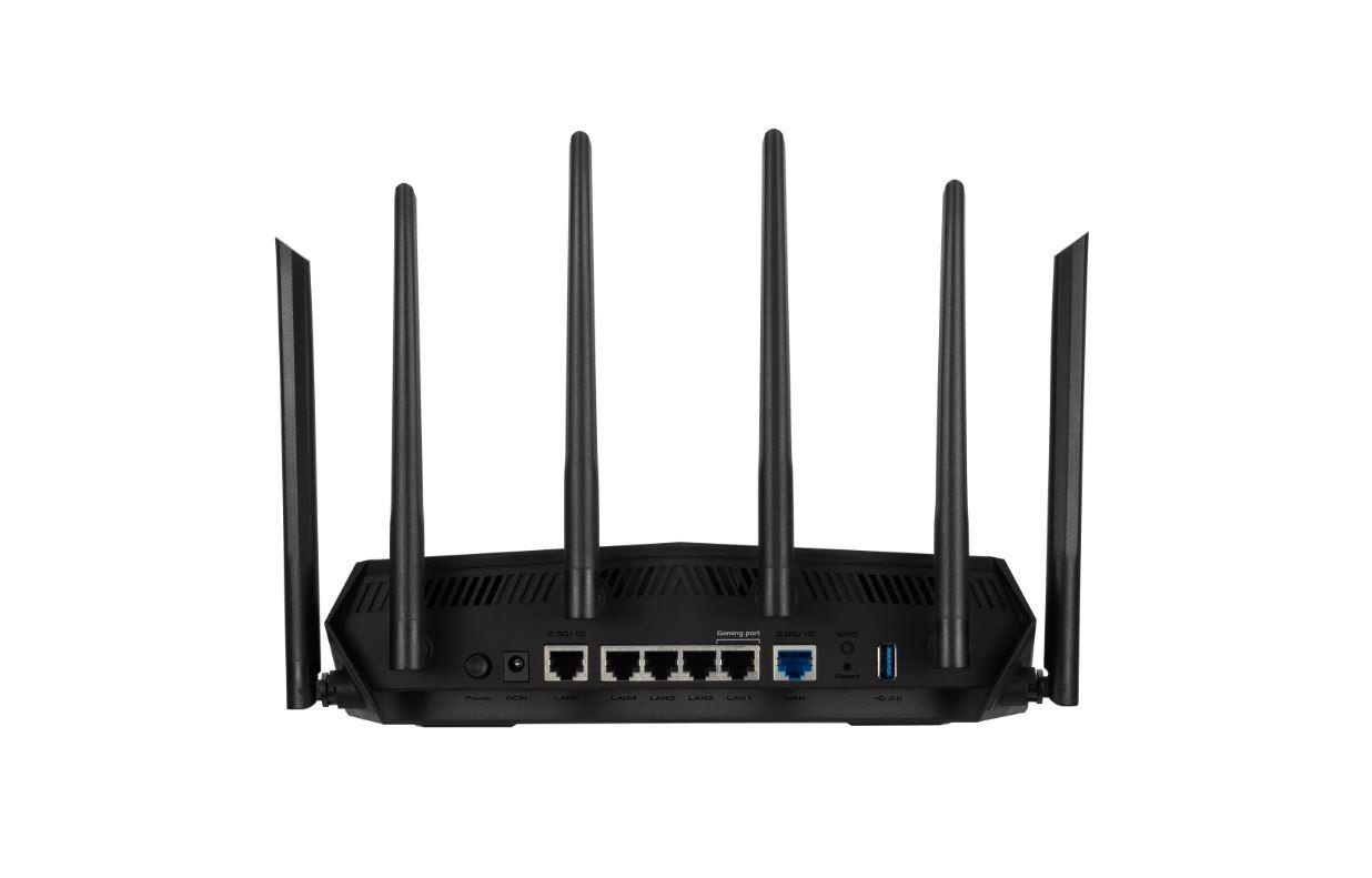 ASUS TUF Gaming AX6000 Dual Band WiFi 6 Gaming Router, Network Standard: IEEE 802.11a, IEEE 802.11b, IEEE 802.11g, WiFi 4 (802.11n), WiFi 5 (802.11ac) WiFi 6 (802.11ax), IPv4, IPv6, AX6000- 1148+4804 Mbps, 6 antene externe, Procesor: 2.0 Ghz, Memorie: - 1 | YEO