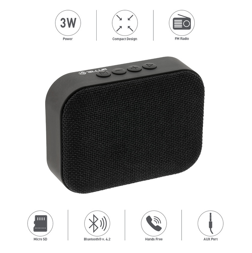 Boxa portabila Bluetooth Tellur Callisto 3W, negru - 1 | YEO