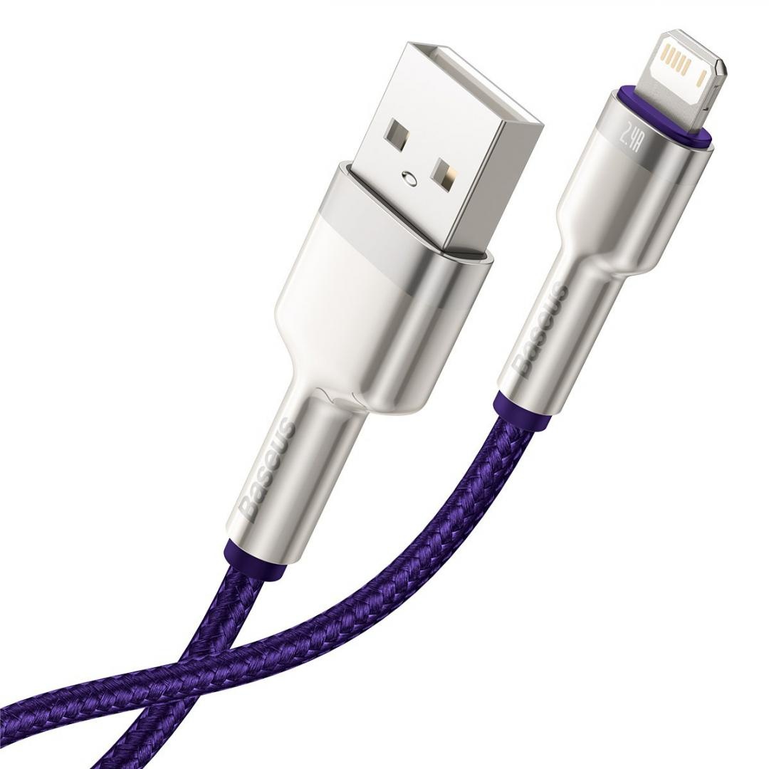 CABLU alimentare si date Baseus Cafule Metal, Fast Charging Data Cable pt. smartphone, USB la Lightning Iphone 2.4A, 2m, violet - 2 | YEO