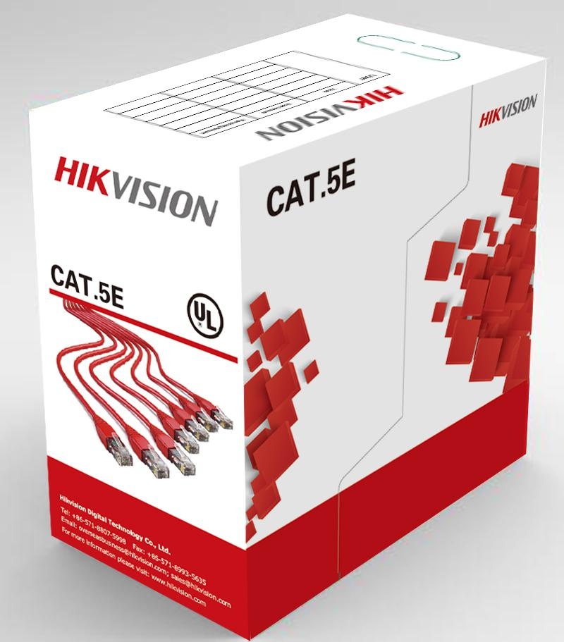Cablu U/UTP cat. 5E Hikvision, DS-1LN5E-S, 24AWG, material cupru integral, ANSI/TIA-568-C.2 PVC, cutie 305 metri.