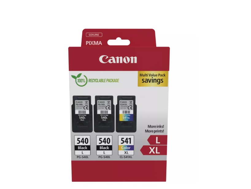 Canon pachet cartuse cearneala PG-540L X2 /CL-541XL MULTIPACK, capacitate negru: 2 X 300 pagini/11ml, Color: 400 pagini / 15ml, Compatibil cu: PIXMA GM2050, PIXMA MG2140, PIXMA MG2150, PIXMA MG2155, PIXMA MG2250, PIXMA MG3140, PIXMA MG3150, PIXMA MG3250,