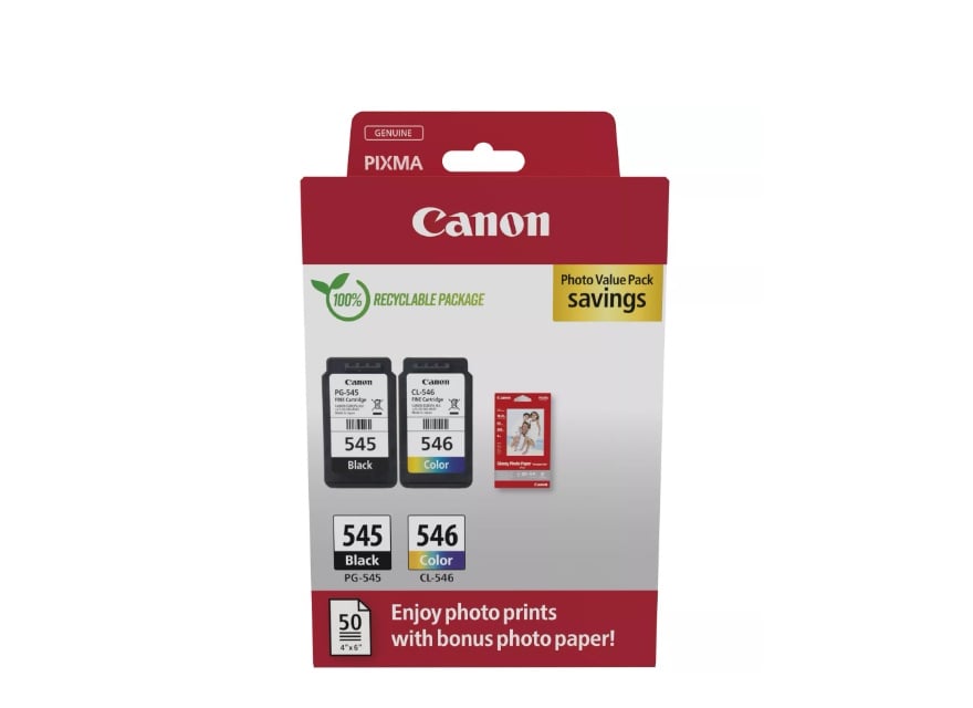 Canon pachet cartuse cearneala PG-545/CL-546 PHOTO VALUE PACK, capacitate negru: 180 pagini/8ml, Color: 180 pagini / 8ml, Compatibil cu: PIXMA 2550S, PIXMA IP2850, PIXMA MG2450, PIXMA MG2550, PIXMA MG2950, PIXMA MG3050, PIXMA MG3051, PIXMA MG3052, PIXMA