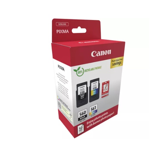 Canon pachet cartuse cearneala PG-560/CL561 PHOTO VALUE PACK, capacitate negru: 180 pagini/8.3ml, Color: 180 pagini / 7.5ml, Compatibil cu: PIXMA TS5253, PIXMA TS5350, PIXMA TS5351, PIXMA TS5352, Bonus 50 coli hartie foto 10 x 15cm. - 1 | YEO