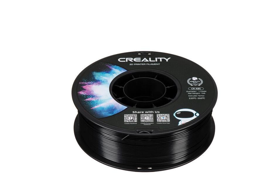 CREALITY CR-ABS 3D Printer Filament, Black, temperatura printare: 220-260, Diametru Filament: 1.75mm, rezistenta la tractiune: 43MPa,diametru suport filament: 200mm, NON-Toxic, Utilizare: pana la 6 luni de la deschiderea ambalajului.