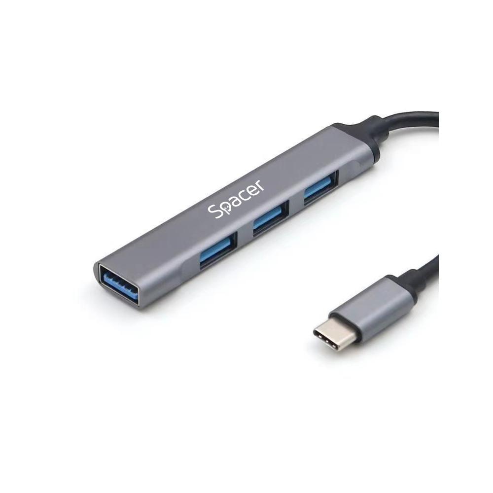 Hub extern SPACER, porturi USB:USB 3.0 X 1, USB 2.0 x 3, conectare prin TYPE-C, cablu 1m, aluminiu