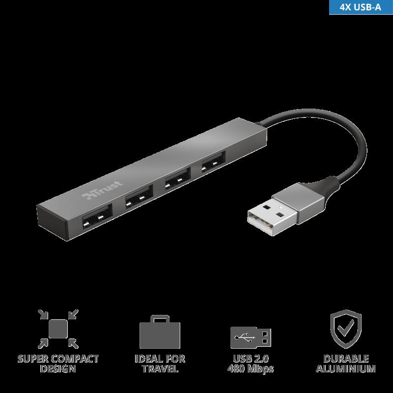 Hub USB Trust Halyx Aluminium, 4 porturi, aluminiu - 1 | YEO