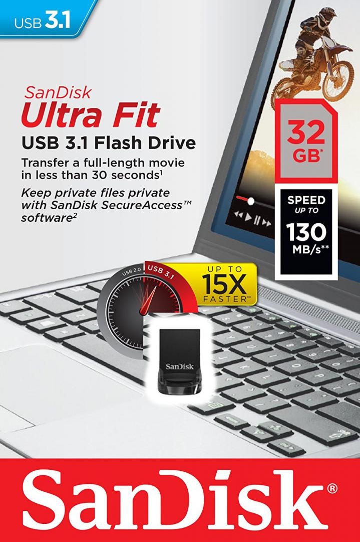 Memorie USB Flash Drive SanDisk Ultra Fit, 32GB, USB 3.1 - 1 | YEO