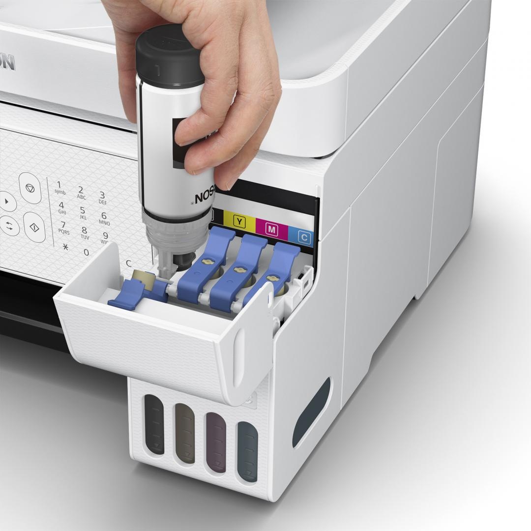 Multifunctional inkjet color Epson EcoTank CISS L5316, culoare: alb, dimensiune A4(Printare,Copiere, Scanare, Fax), printare borderless, viteza 33ppm alb-negru, 15ppm color, rezolutie 5760 x 1440 dpi, alimentare hartie 100 coli, ADF 30 coli, scanner CIS, - 2 | YEO