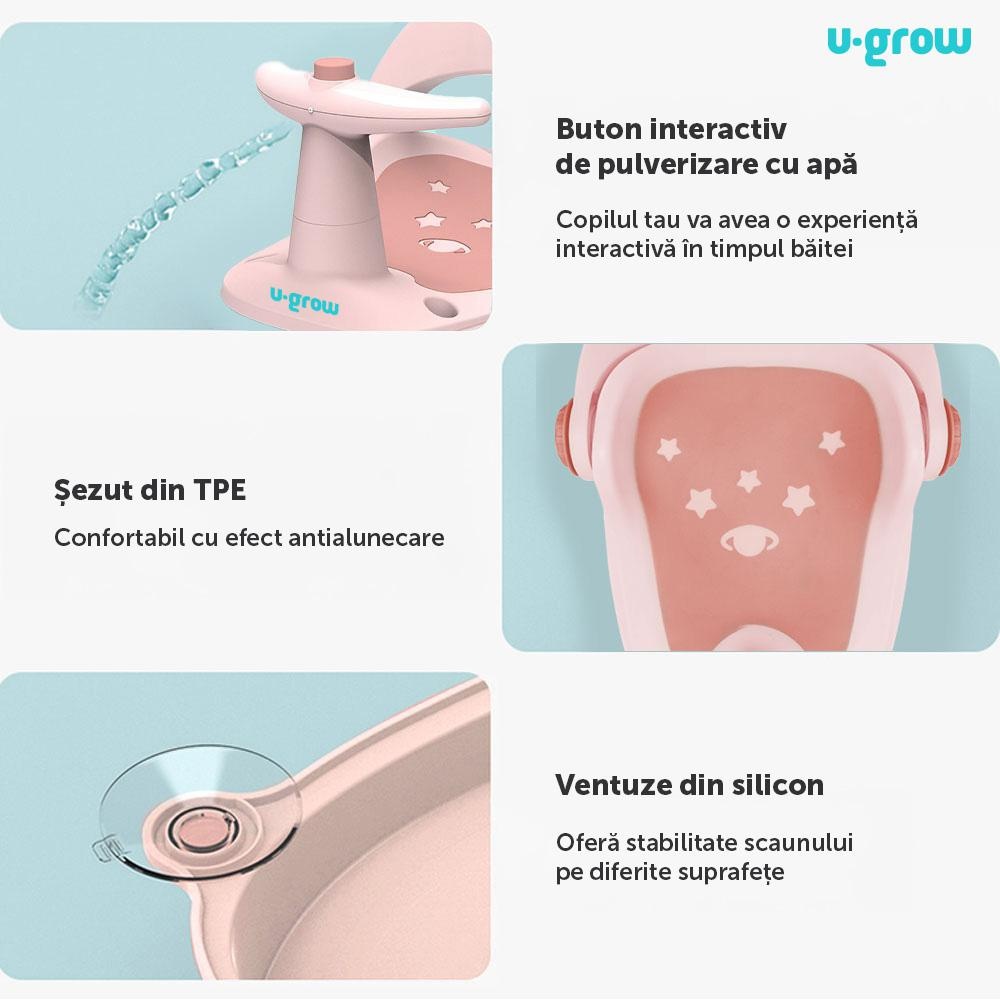 Scaun baie bebe cu ghidon , spatar reglabil, roz pal, U-Grow - 3 | YEO