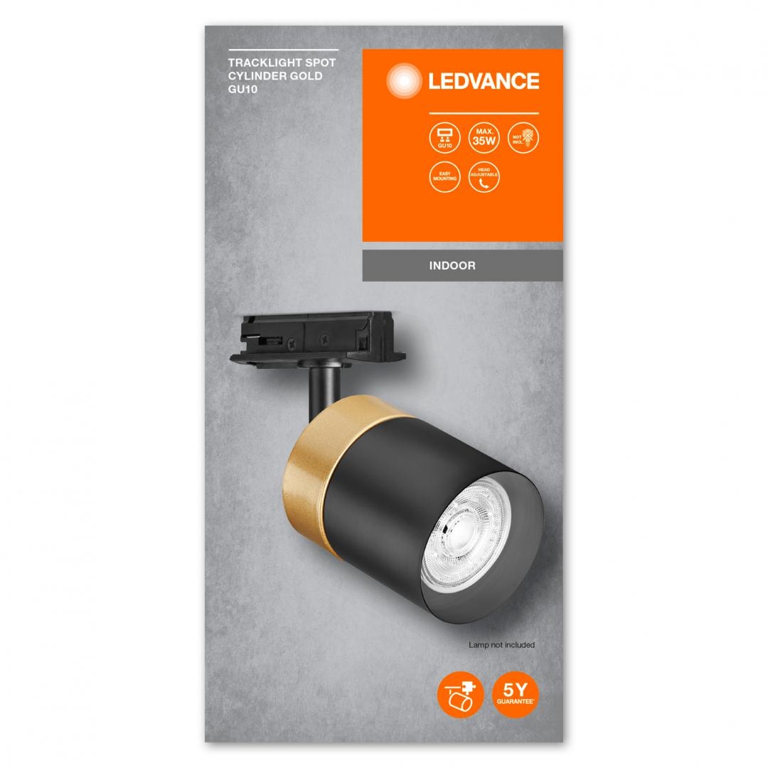 Spot cu montaj pe sina Ledvance TRACKLIGHT GOLD CYLINDER, 1xGU10 (neinclus), max 35W, IP20, reglabil, Ø65x142mm, Negru/Auriu