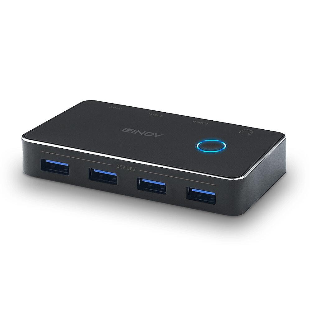 Switch USB Lindy, 4 porturi USB 3.0 2:4, latime de banda suportata 5 Gbps, chipset RTS5411, GPD8104B, AWS3410