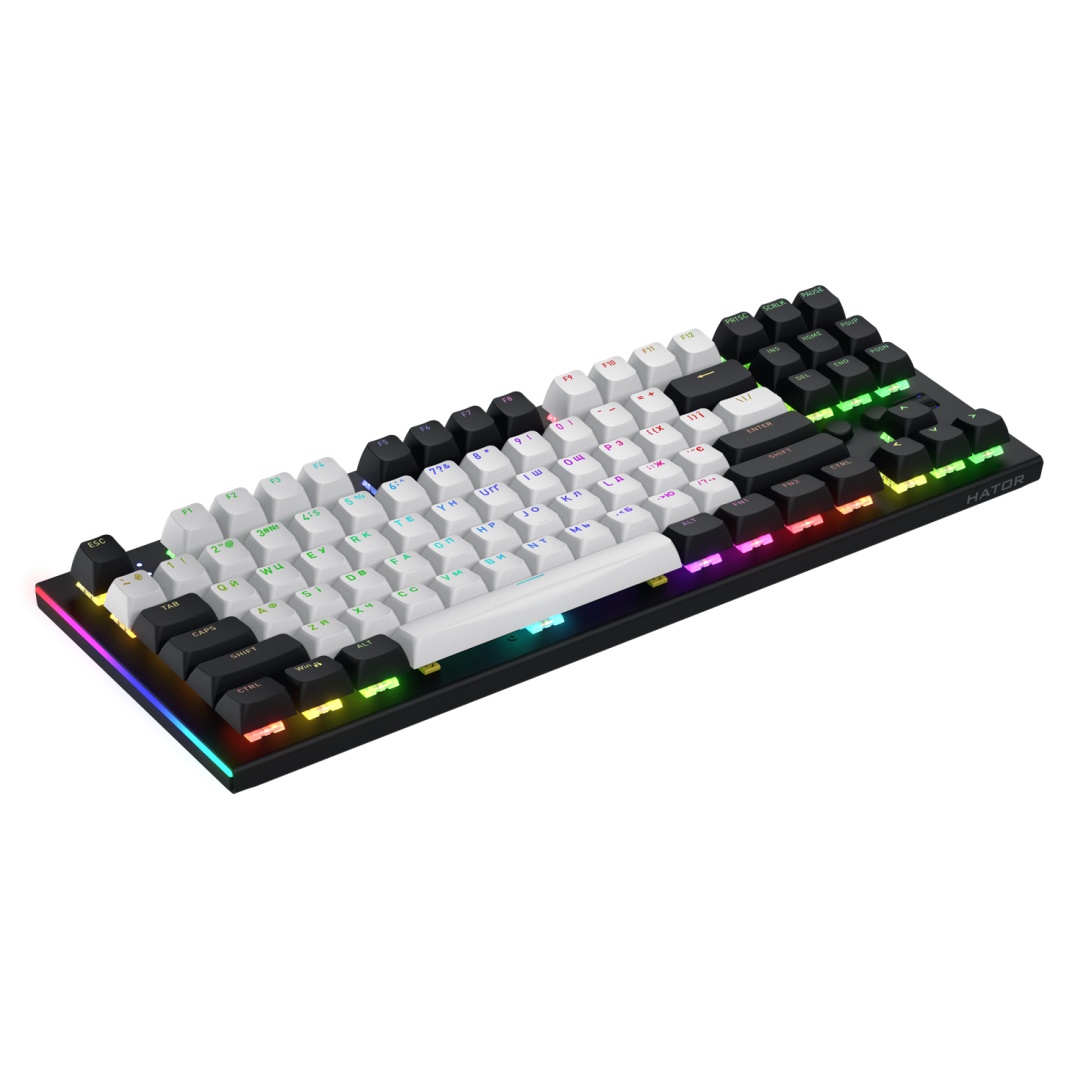 Tastatura mecanica cu fir Hator Gravity TKL conectivitate USB, polling rate 1000Hz, iluminare RGB cu functia de a customiza fiecare tasta individual, tip switch HATOR Aurum Orange Linear rev.2.0, durata de viata switch 70M de clickuri, material taste - 3 | YEO