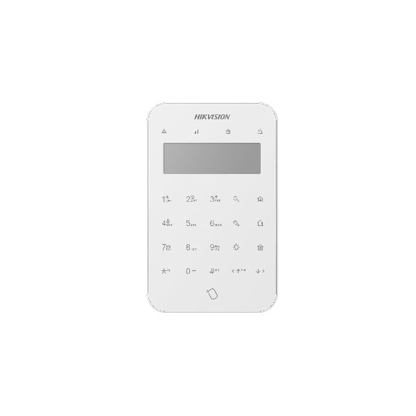 Tastatura wireless LCD AX PRO Hikvision DS-PK1-LT-WE, 868MHz two-way Tri-X wireless technology; distanta comunicare RF : 1200min camp deschis; Stay/away arming, disarming, alarm clearing for anumite zone sau pentru toate zonele; One-Push fire alarm,