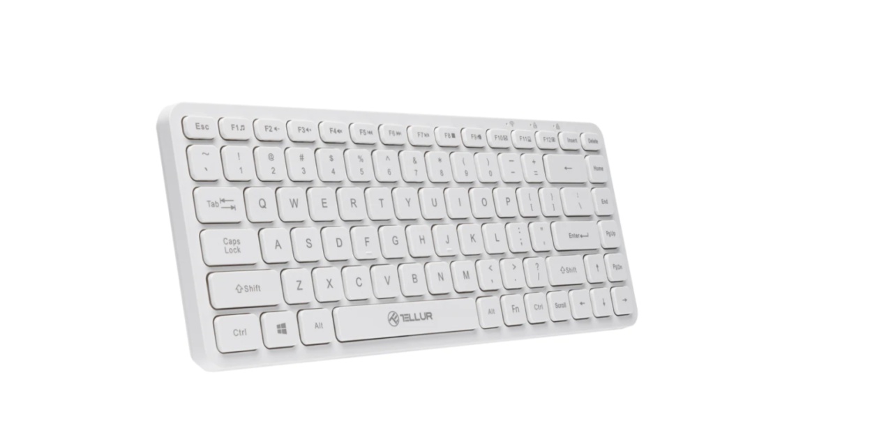 Tastatura wireless Tellur mini, numar tasete 84, dinmensiune 430 x 123 x 15 mm, alb - 1 | YEO