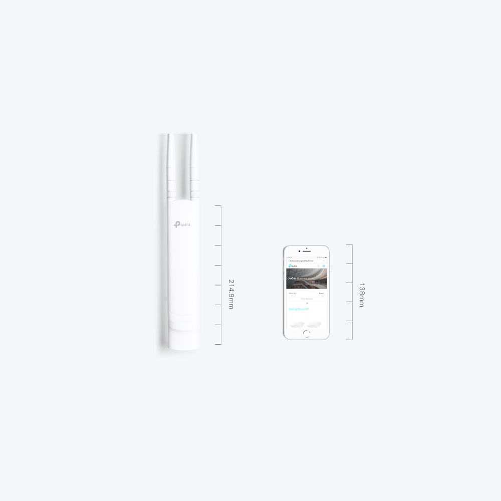 TP-LINK 300Mbps Wireless N Outdoor Access Point, Interfata: 1 x RJ45 10/100, 48V Passive POE, Dimensiuni: 214.9 × 46 × 37.7 mm, 2 x antene externe, Rezistenta la vreme: IP65, Montare: perete, stalp, Capacitate clienti: 100+, Standarde: IEEE 802.11n/g/b, - 1 | YEO