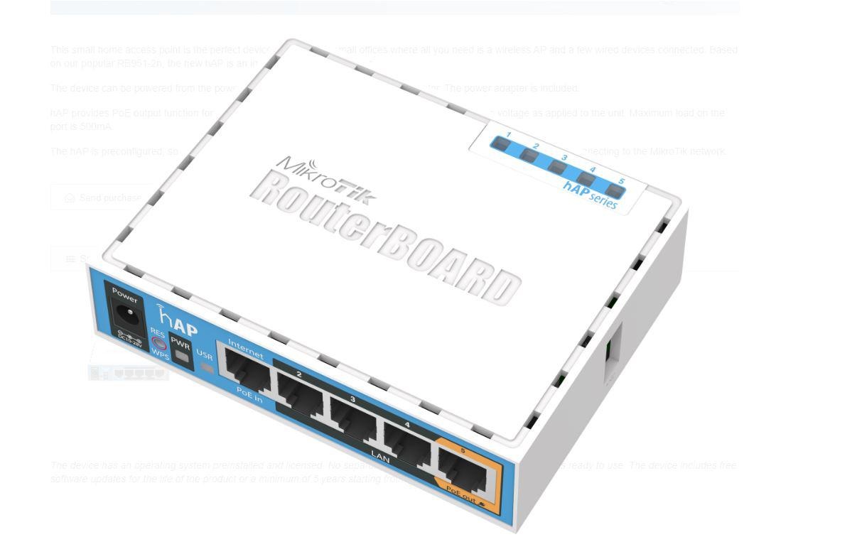 WIRELESS ACCESS POINT MIKROTIK RB951UI-2ND, hAP, 5xLAN Fast Ethernet ,PASSIVE POE IN/OUT - 2 | YEO