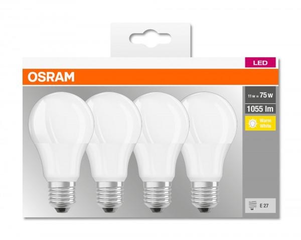 4 Becuri LED Osram Base Classic A, E27, 10W (75W), 1055 lm, luminacalda(2700K)