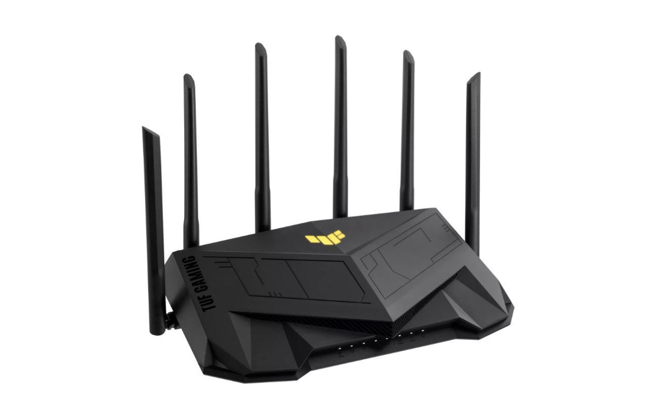 ASUS TUF Gaming AX6000 Dual Band WiFi 6 Gaming Router, Network Standard: IEEE 802.11a, IEEE 802.11b, IEEE 802.11g, WiFi 4 (802.11n), WiFi 5 (802.11ac) WiFi 6 (802.11ax), IPv4, IPv6, AX6000- 1148+4804 Mbps, 6 antene externe, Procesor: 2.0 Ghz, Memorie: - 2 | YEO