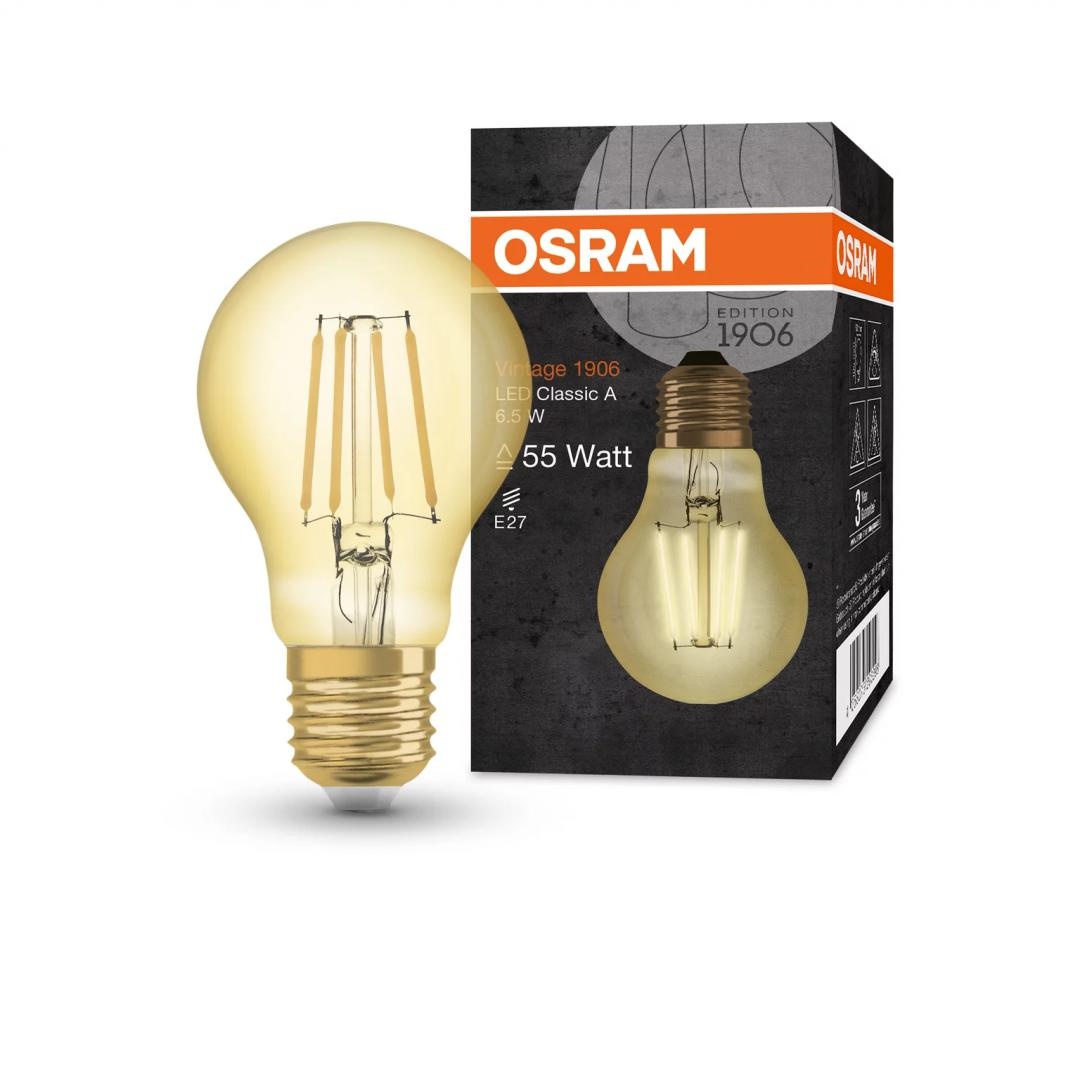 Bec LED Osram Vintage 1906 CLAS A, E27, 6.5W (50W), 650 lm, lumina calda(2400K), cu filament