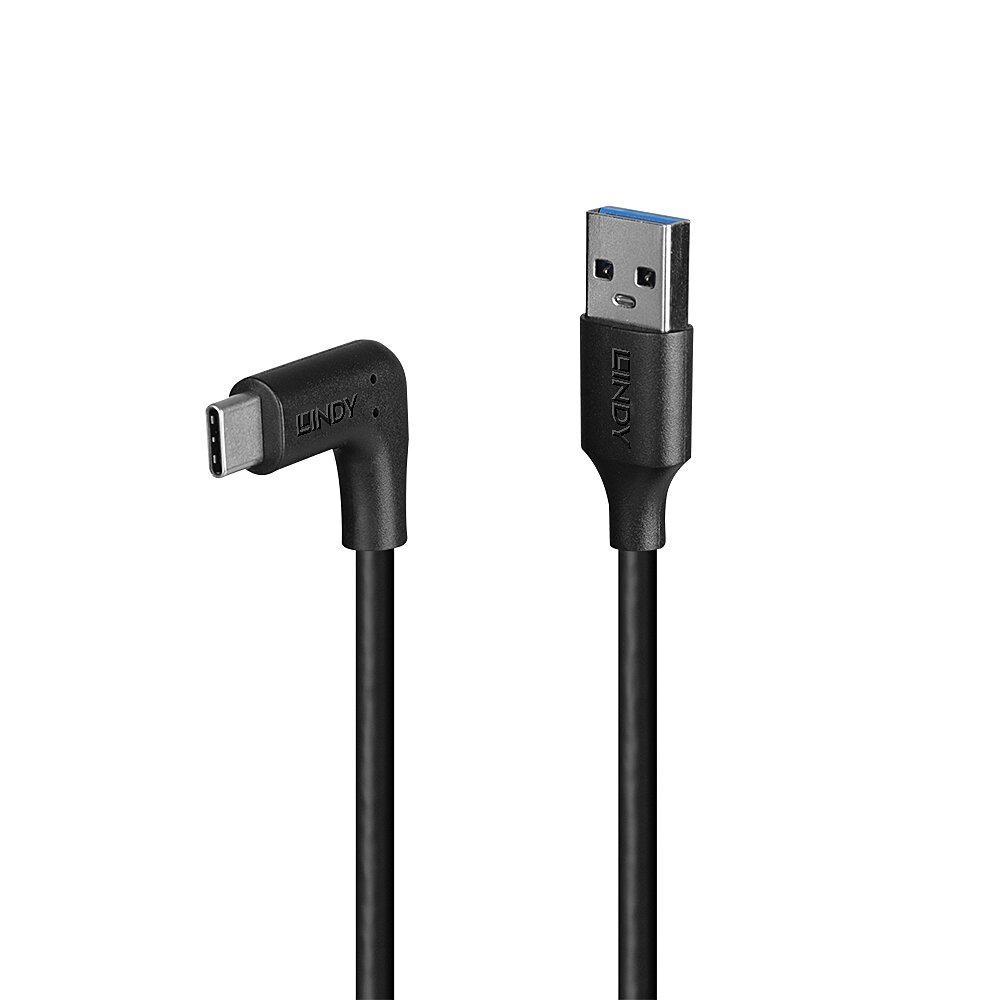 Cablu Lindy 3.2 USB A la USB C, 90°, lunngime 1m, putere maxima 15W, latime de banda suportata 10Gbps, negru