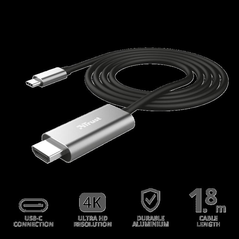 Cablu Trust Calyx, USB-C to HDMI, 1.8m, negru - 1 | YEO