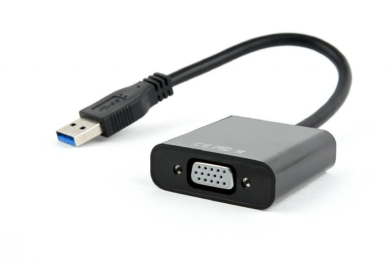 Cablu video GEMBIRD, adaptor USB 3.0 (T) la VGA (M), 15cm, rezolutie maxima Full HD 1920 x 1080 la 60Hz, negru,