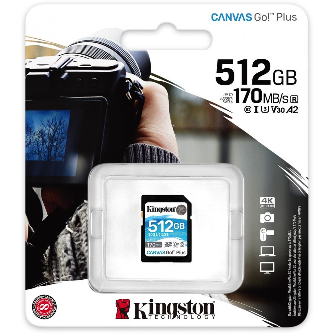 Card de Memorie SD Kingston Canvas GO Plus, 512GB, Class 10 - 1 | YEO