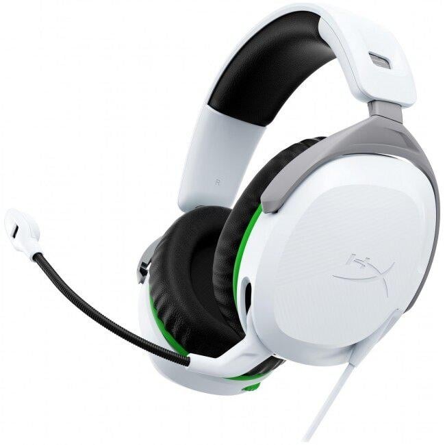 Casti gaming cu fir HyperX CloudX Stinger 2 Xbox/PC, jack 3,5mm pentru conectare direct la controller, drivere 50mm, slidere gradate, microfon cu noise cancelling, spuma cu memorie, alb