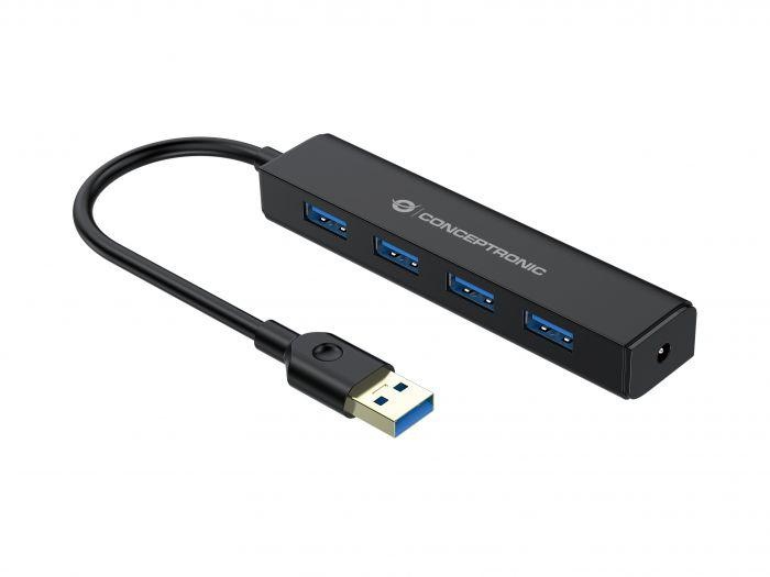 CONCEPTRONIC C4PUSB3 4-Port USB 3.0 Hub with Power Jack, 23.5 x 101 x 26 mm - 1 | YEO