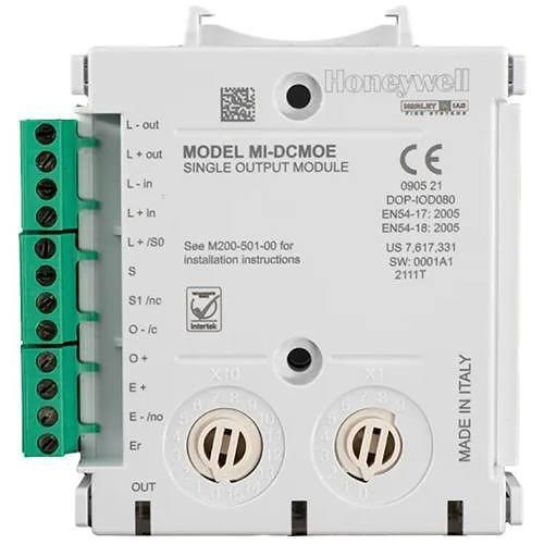 Honeywell MI/DCMOE Modul 1 iesire, cu izolator MORLEY-IAS Optiune de montare pe sina DIN Optiune de montare aparenta Indicator de stare LED tricolor Izolator incorporate Comutatoare vizibile pentru selectarea adresei Stare LED vizibila in 2 planuri