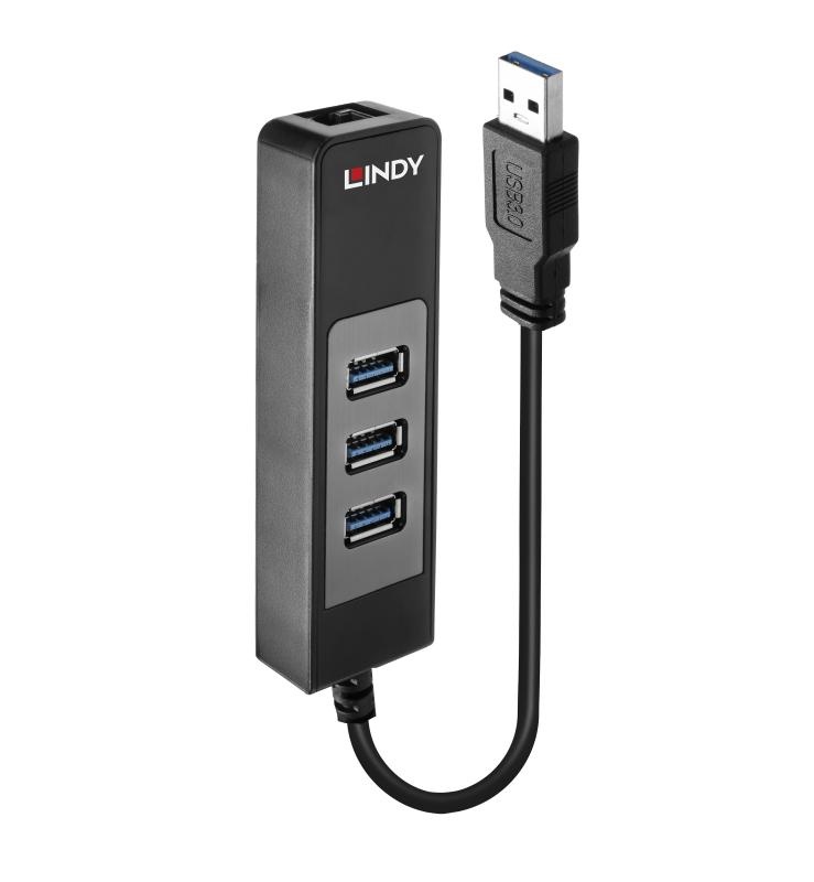 Hub USB Lindy LY-43176, 3 porturi 3.0 + Ethernet, negru - 2 | YEO