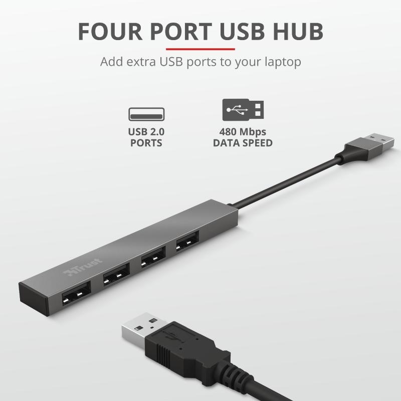 Hub USB Trust Halyx Aluminium, 4 porturi, aluminiu - 2 | YEO