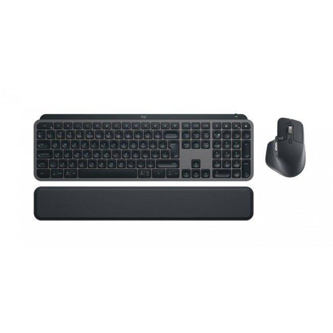 Kit Logitech MX Keys S, tastatura wireless, greutate 810 g, dimensiuni 430.2 x 131.63 x 20.5 mm, mouse fara fir, greuate 140 g, cu laser, capacitate baterie 500 mAh, gri