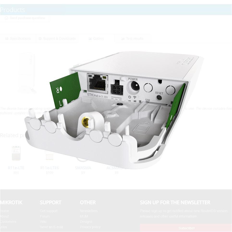 Mikrotik wAP R weatherproof 2.4Ghz wireless access point with a miniPCI-e slot, RBWAPR-2ND, 1* 10/100 Ethernet ports, 1* CPU core count, CPUnominal frequency: 650 MHz, RAM: 64 MB, Flash Storage: 16 MB, PoE in:Passive, 2* Wireless 2.4 GHz number of - 2 | YEO