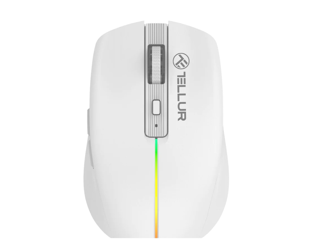 Mouse wireless Tellur Silent Click, interfata USB, rezolutie 1600 DPI, 6 butoane, alb