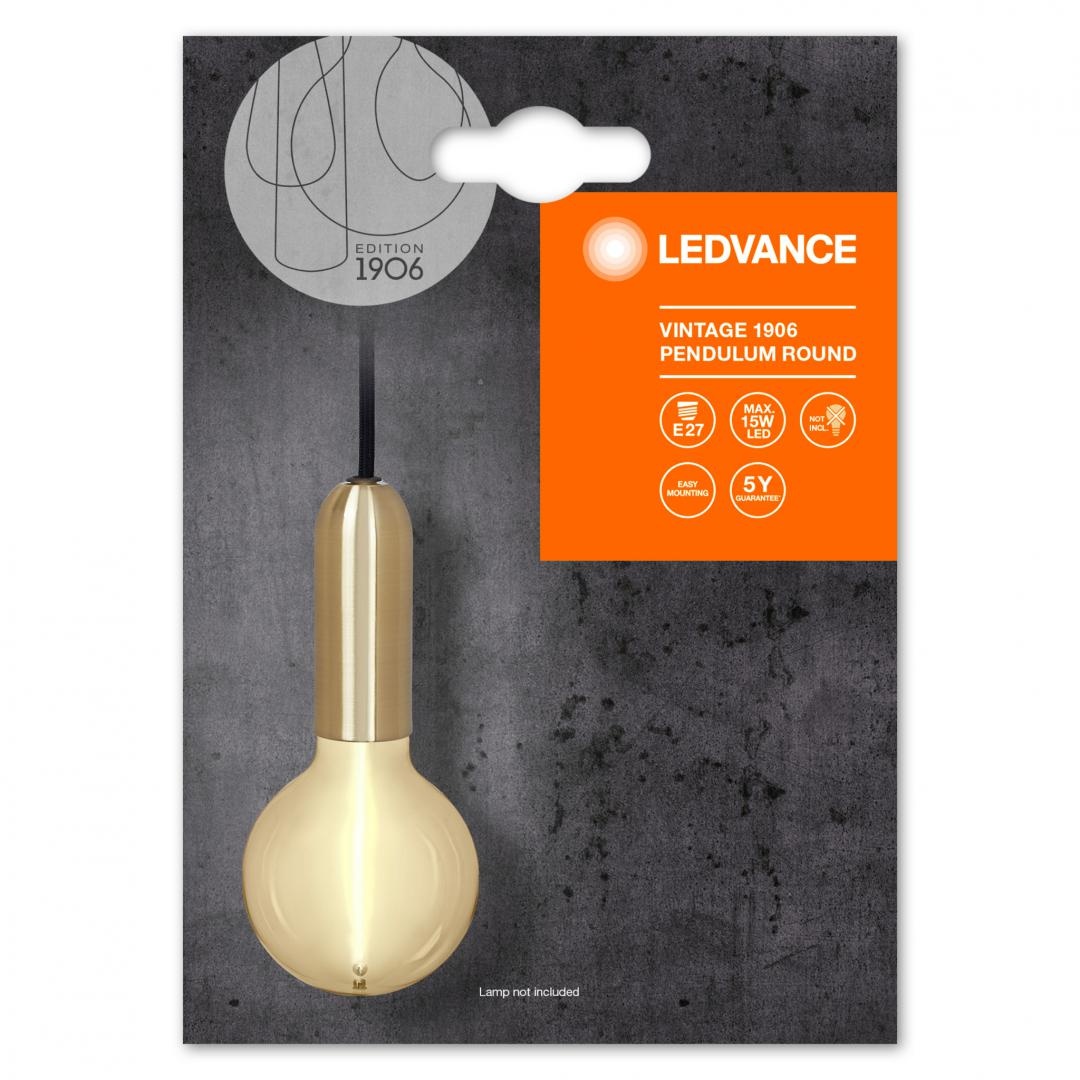 Pendul Ledvance Vintage 1906 Round Auriu, E27, max. 15W LED, Metal, IP20, Ø100mm, cablu 1.5m, bec neinclus