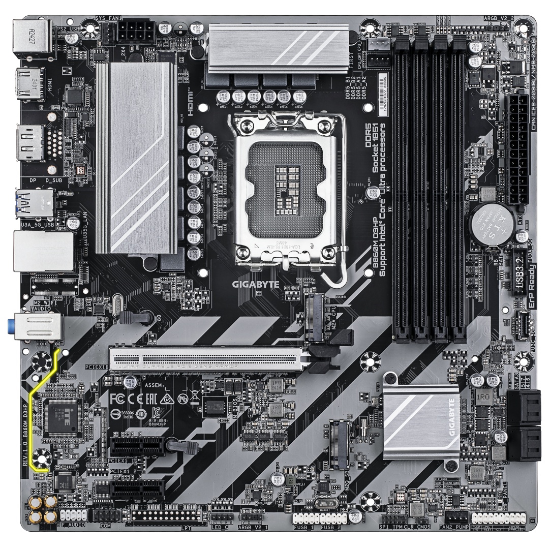 Placa de bază GIGABYTE B860M D3HP | LGA 1851 | DDR5 | PCIe 5.0 | USB-C - 1 | YEO