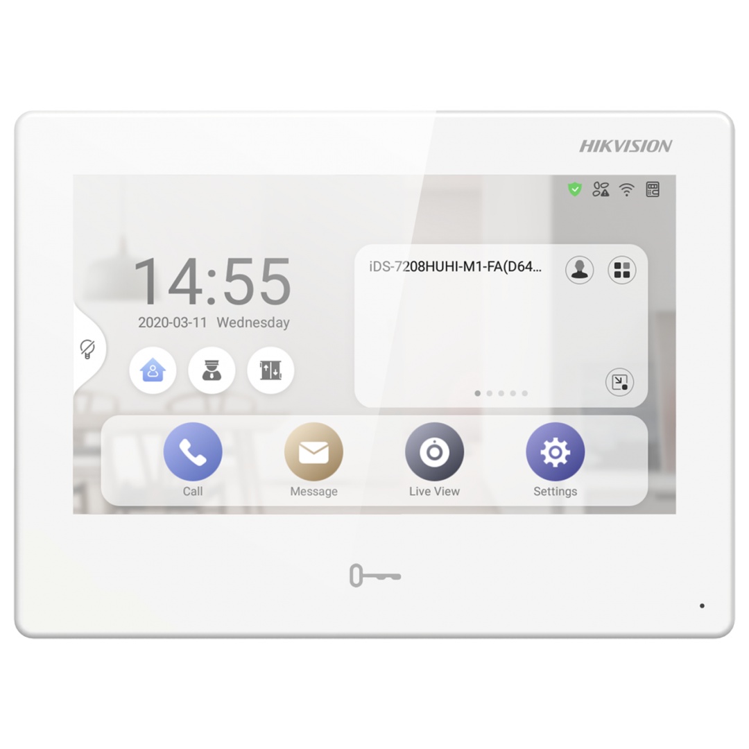 Post interior videointerfon 7 inchi cu Android Hikvision DS-KH9310-WTE1 (B)WIFI, management pentru toate sistemele Hikvision conectate prin Hik Connect, apelare video si deschidere usa din aplicatia mobila, ecran TFT 7 inch color, rezolutie 1024 × 600,