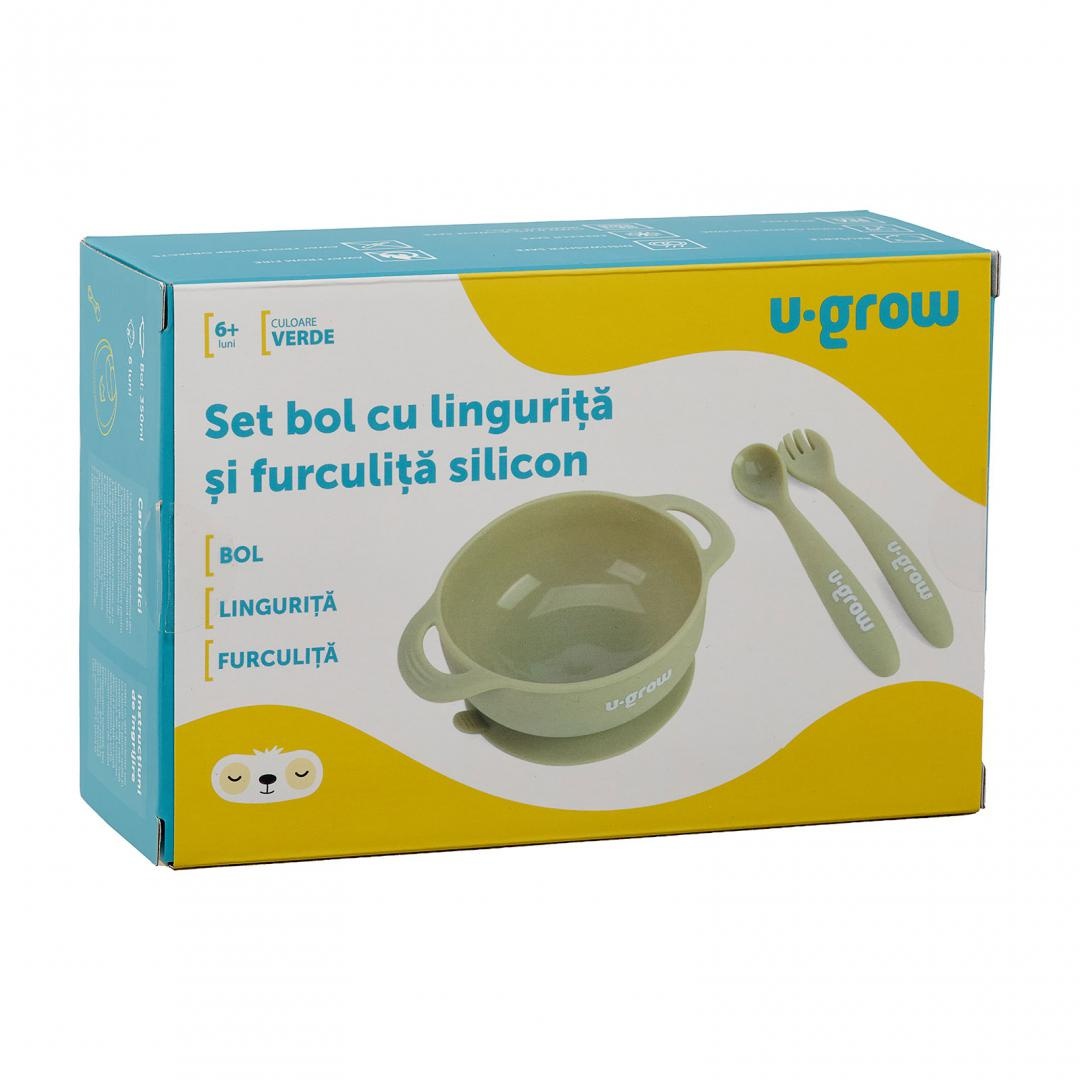 Set bol cu lingurita si furculita silicon, olive,U-Grow - 2 | YEO