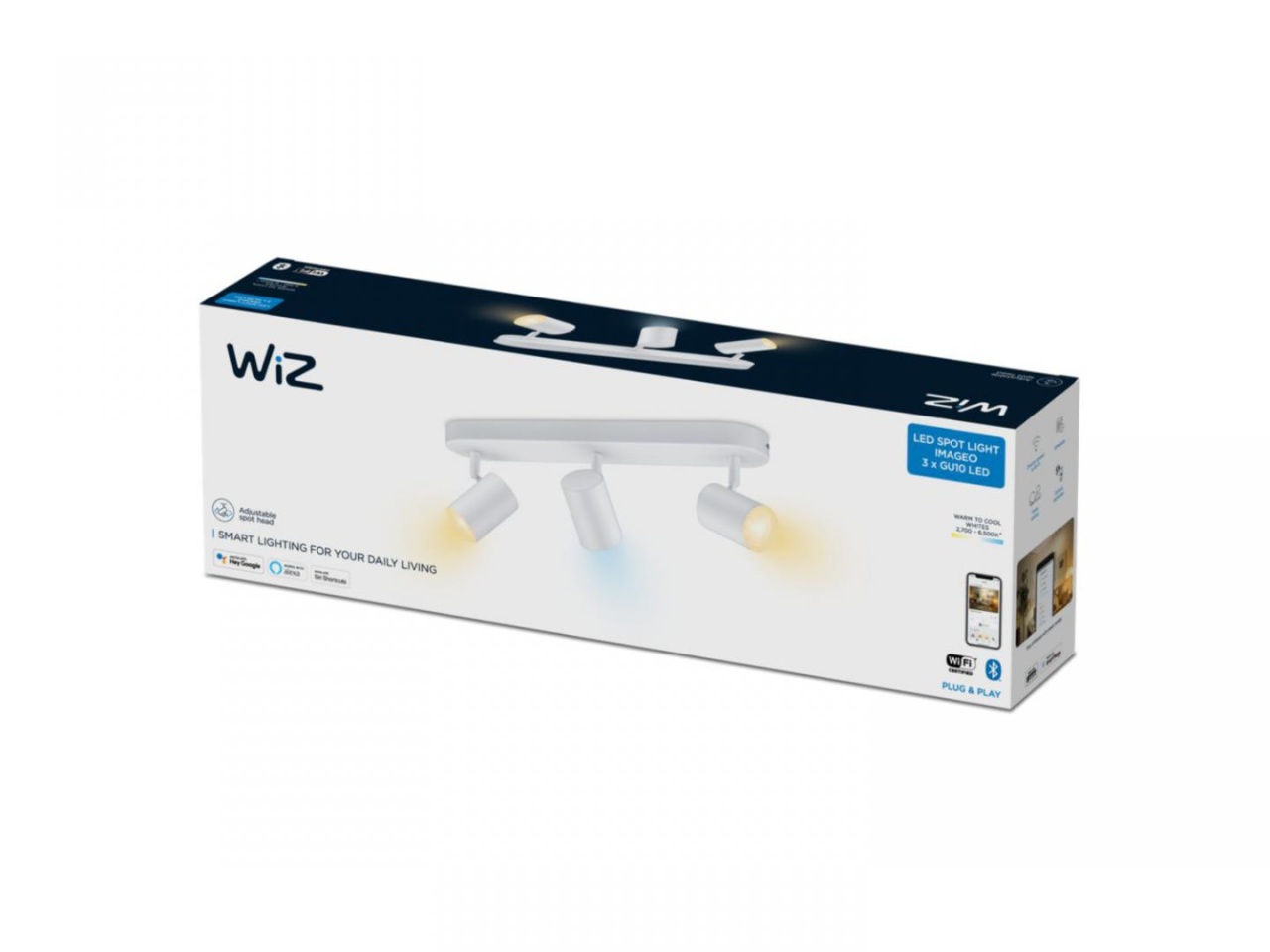 Spot LED RGB WiZ Imageo, Wi-Fi, Bluetooth, 3x4.9W, 1035 lm, lumina alba si color (2700-6500K), IP20, Metal, Alb - 1 | YEO