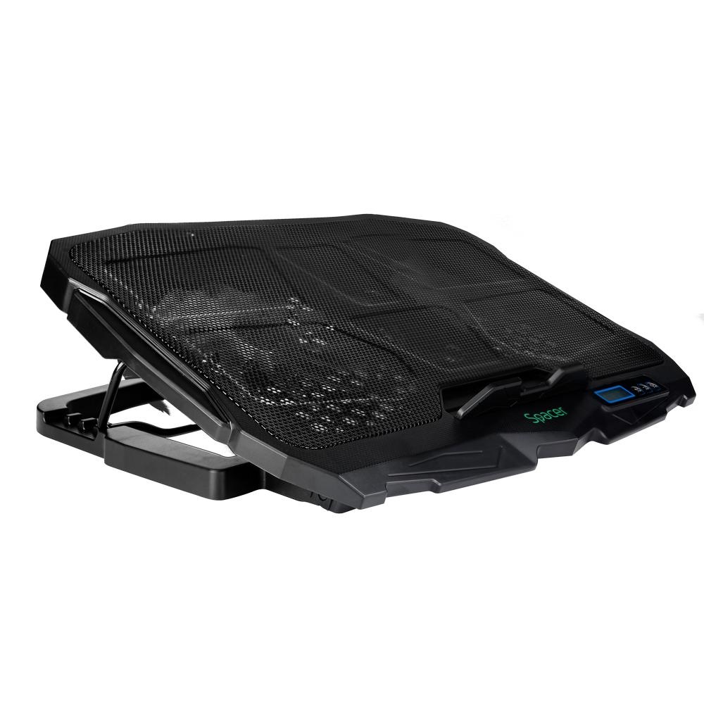 Stand Spacer notebook 17″ Gaming, sita metal, Airflow: 72CFM, 2xfan 12.5cm, 2xfan 7cm cu led albastru, ventilatoare 125 mm x 2 buc, 70 mm x 2 buc, viteza rotatie maxima 1500 +/-10% RPM - 1 | YEO