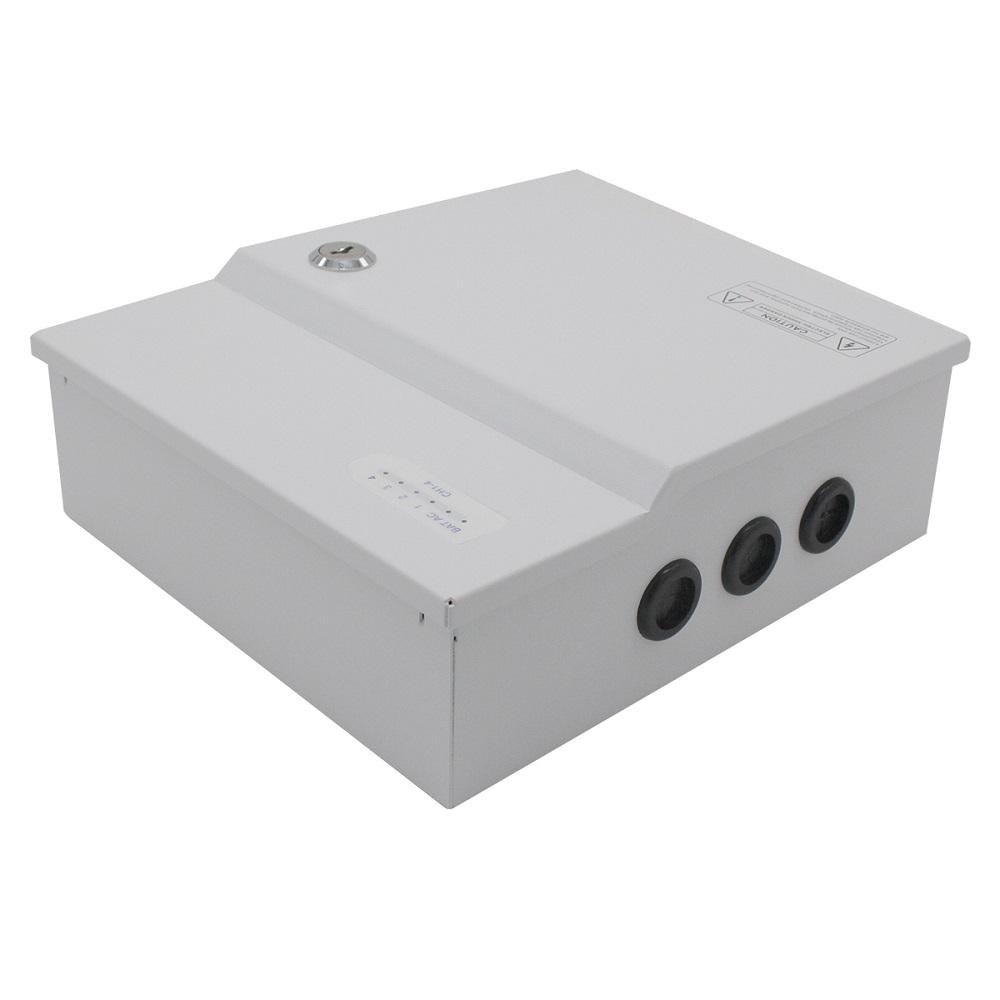 Sursa de alimentare 10A cu back up si 9 canale protejate pentru sisteme CCTV, STD-XWU120-12-9, 9 iesiri protejate PTC, LED stare pentru fiecare canal, tensiune intrare: 100-240V AC,47-63Hz; tensiune iesire: DC12V 10A, 120W, carcasa metal, intrare pentru