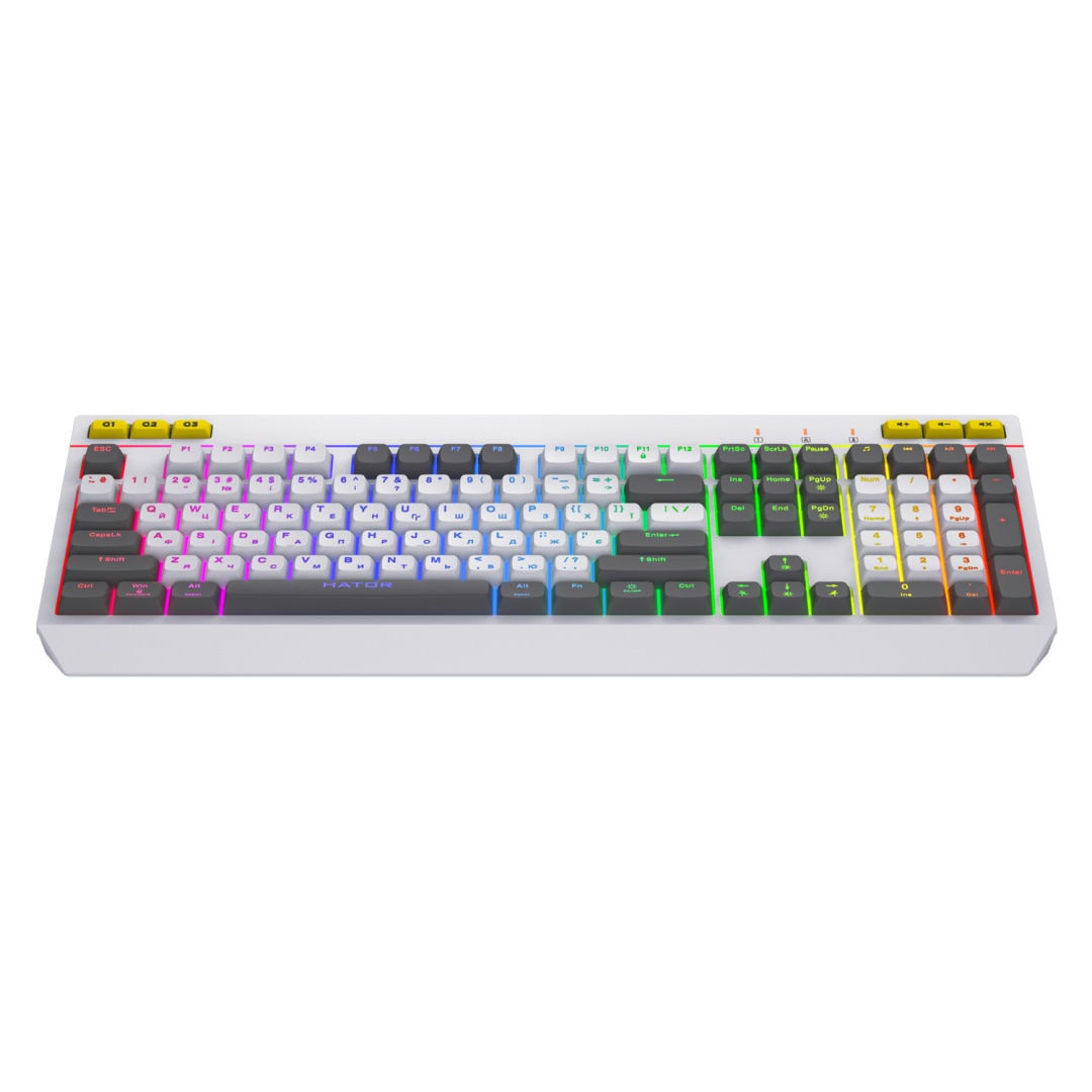 Tastatura mecanica cu fir Hator Icefall, conectivitate USB, polling rate 1000Hz, iluminare RGB pentru 8 zone diferite, tip switch membrana, material taste ABS cu gravare laser si acoperire UV, alb - 1 | YEO