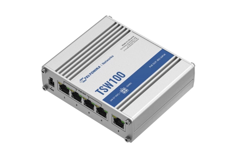 TELTONIKA INDUSTRIAL 5PORT Unmanaged POE+ Switch TSW100, Interfata: 5 x ETH ports, 10/100/1000 Mbps, supports auto MDI/MDIX crossover, Standarde retea: 802.3i, 802.3u, 802.3ab, 802.3x, 802.3az, 802.3ad, Porturi POE:1-4, POE Budget: 120W, Latime de banda: - 2 | YEO