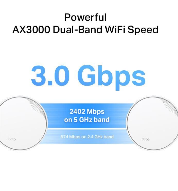 TP-Link AX3000 whole home mesh Wi-Fi 6 System, Deco X50-POE(3-pack); Dual- Band, Standarde Wireless: IEEE 802.11ax/ac/n/a 5 GHz, IEEE 802.11ax/n/b/g 2.4 GHz ,viteza wireless: 5 GHz: 2402 Mbps, 2.4 GHz: 574 Mbps, 2 x antene interne, 2×2 MU-MIMO, Mod - 3 | YEO