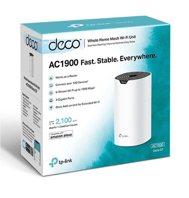 TP-Link Sistem Mesh Wi-Fi pentru întreaga casă AC1900, DECO S7(3- PACK);WI-FI 5, Standarde wireless: IEEE 802.11ac/n/a 5 GHz, IEEE 802.11n/b/g 2.4 GHz, viteza wireless: 5 GHz: 1300 Mbps, 2.4 GHz: 600 Mbps, 3 x antene interne, MU-MIMO, Mod Router, Mod - 3 | YEO