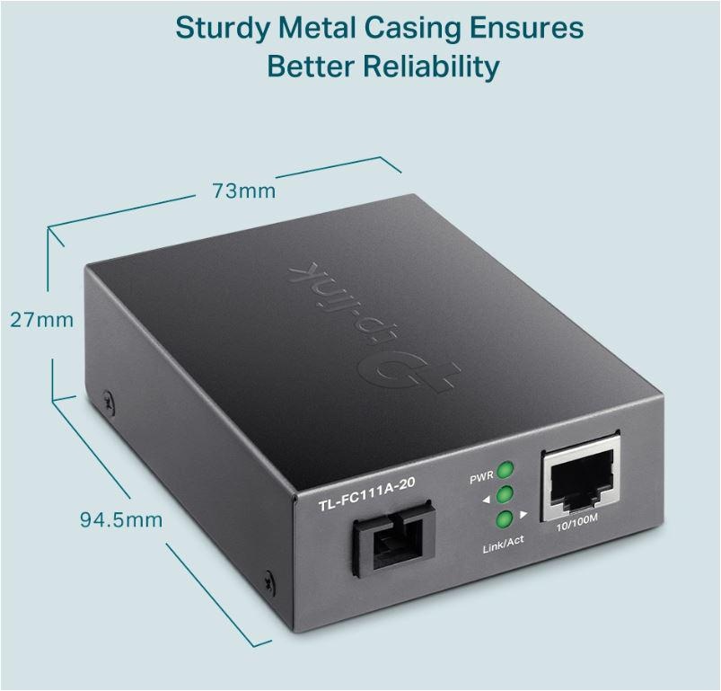 10/100 Mbps RJ45 to 100 Mbps Single-mode SC WDM Bi-Directional Fiber Converter PORT: 1× 100Mbps SC Port, 1× 10/100M RJ45 Port (Auto MDI/MDIX) SPEC: Full-duplex, Tx:1550 nm, Rx:1310 nm, Up to 20 km, Chassis TL-FC1420 rack-mountable - 1 | YEO