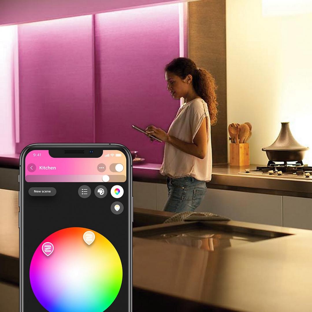 Banda LED RGB inteligenta Philips Hue Lightstrip Plus, Bluetooth, 20W, 1700 lm, lumina alba si color (2000-6500K), IP20, 2 metri - 2 | YEO